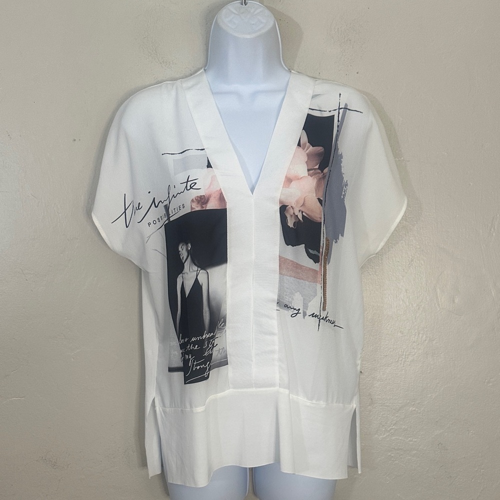 Zara White Artistic Print Blouse